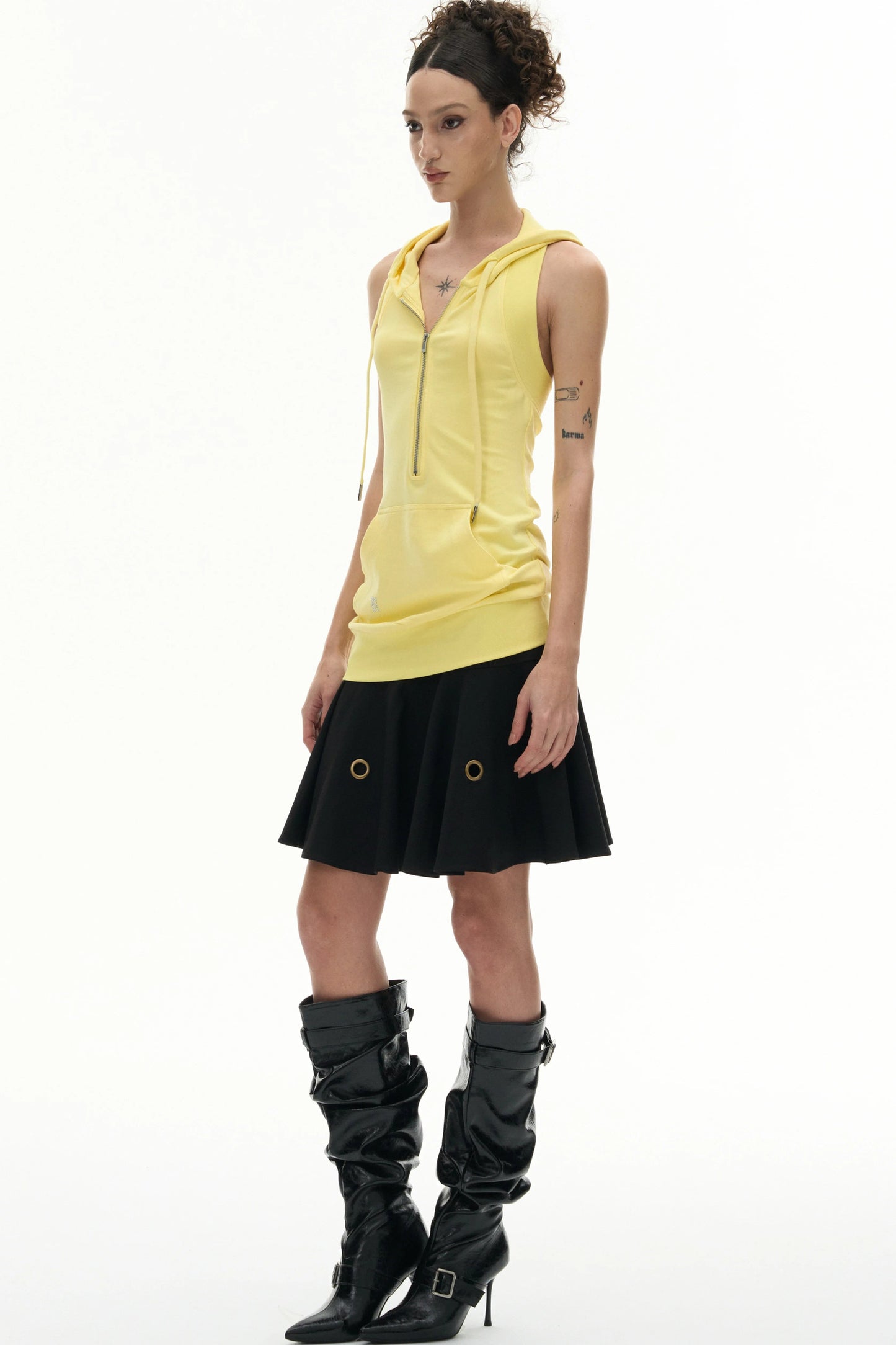 Rhinestone Hooded Sleeveless Top