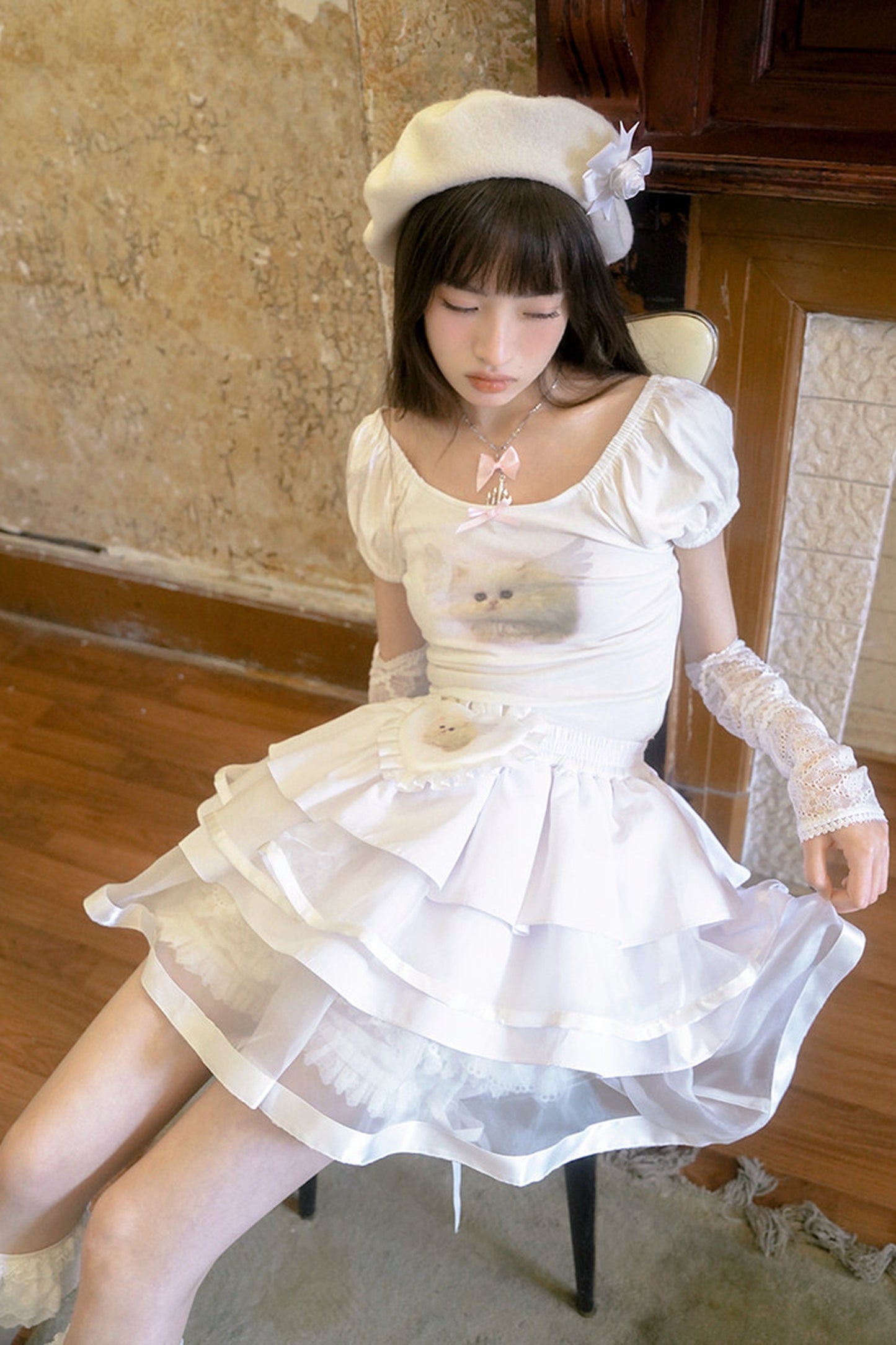 Cat Bunny Bow Short Sleeve T-shirt