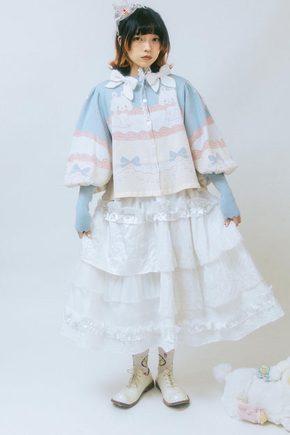 Cardigan a maglia con fiocco e coniglio