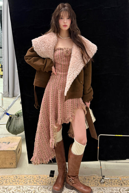 Suede Pink Fur Collar Jacket