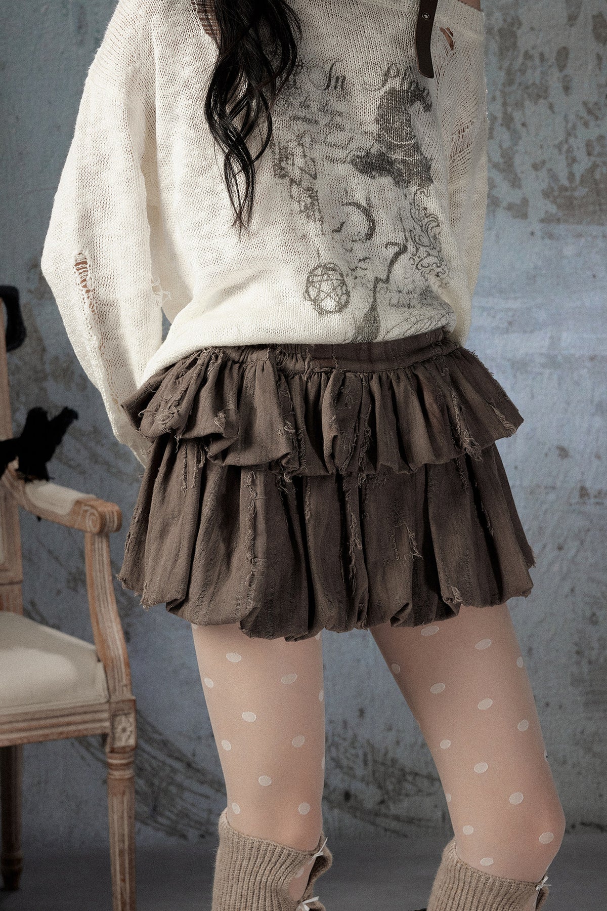 Brown Bud Waist Pleated Skirt
