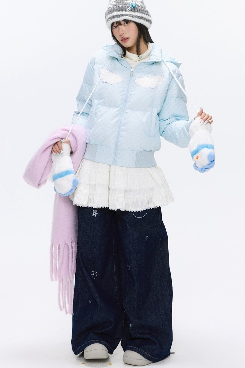 Hooded Polka Dot Down Jacket