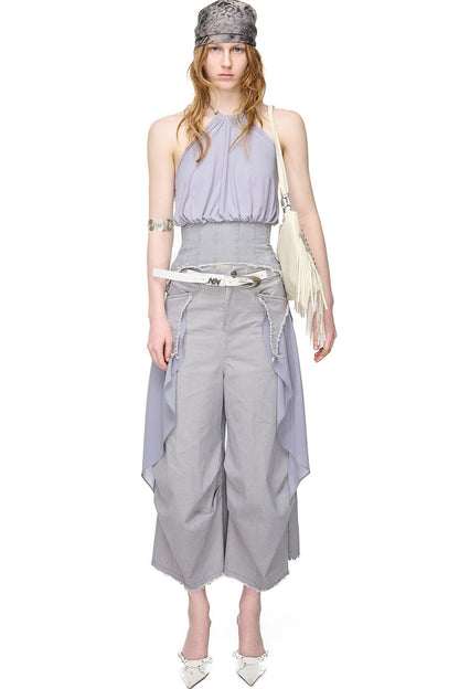 Washed Khaki Patchwork Halter Corset