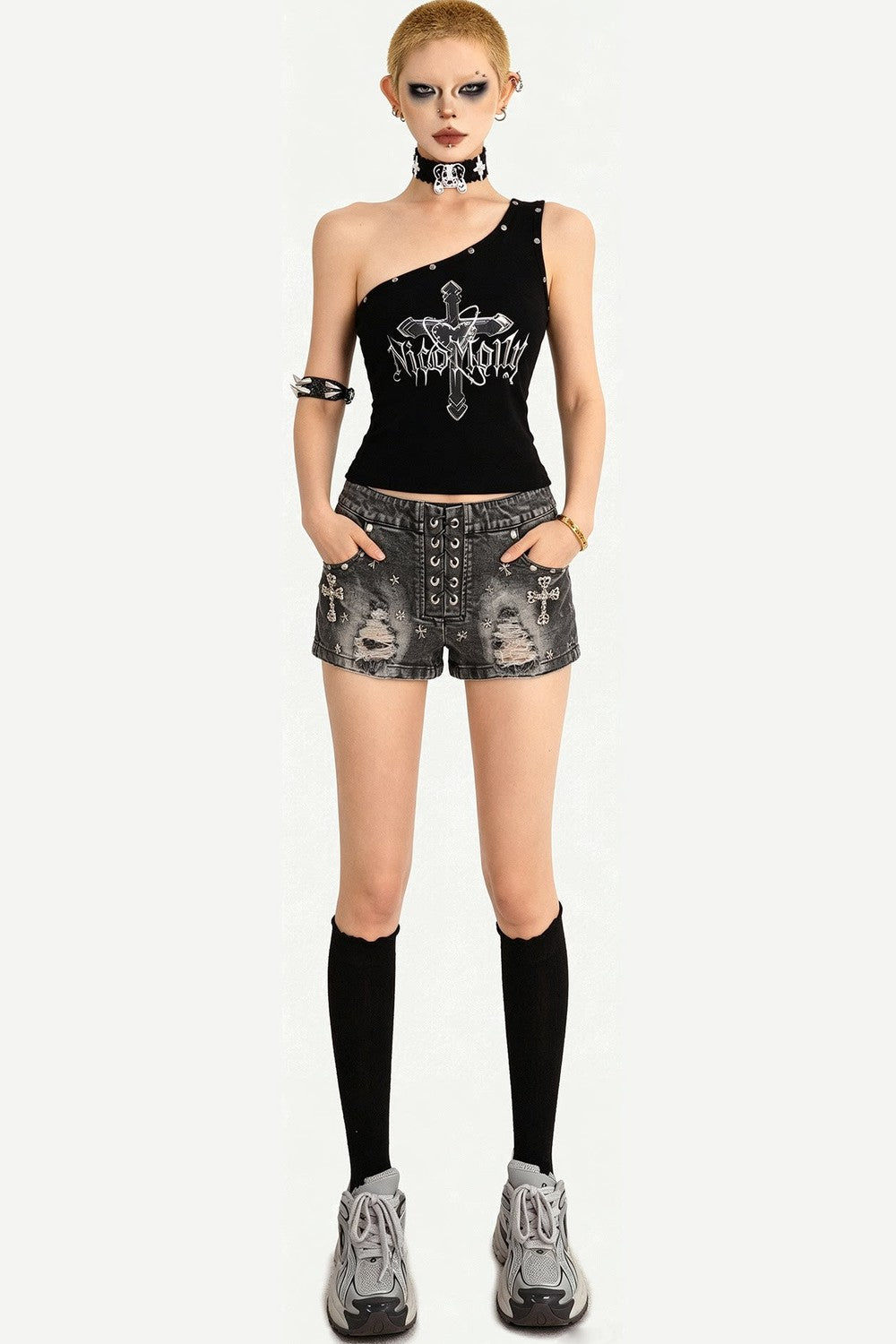 Punk Nieten-Jeansshorts