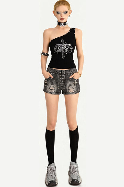 Punk Nieten-Jeansshorts