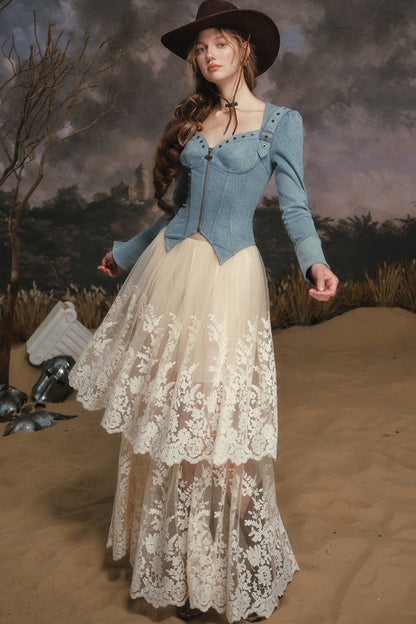 Denim-Fischgrät-Top-Set