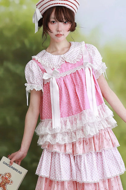 Retro Pink Polka Dot Bow Shirt