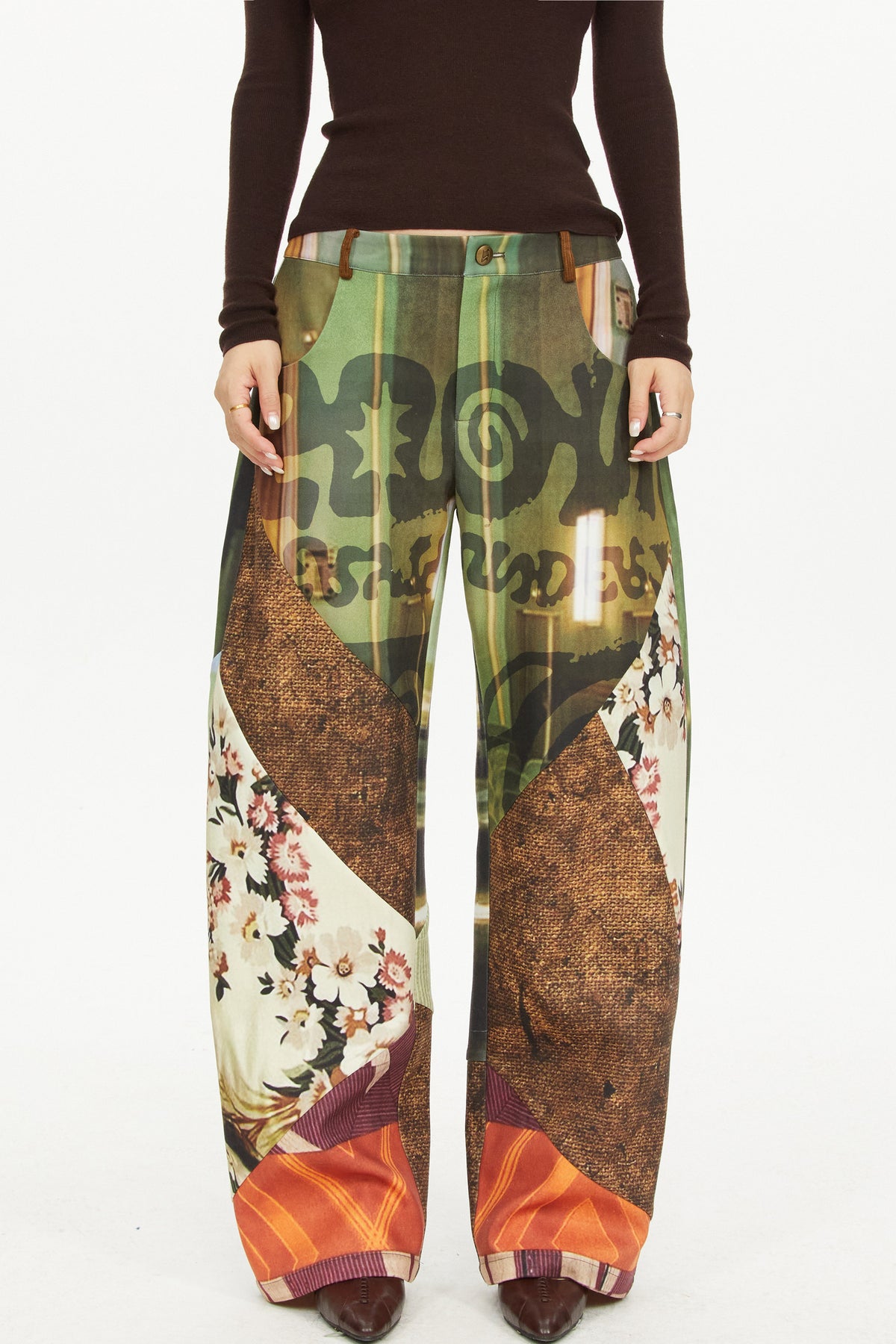 Patchwork Print Scimitar Pants