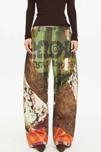 Patchwork Print Scimitar Pants