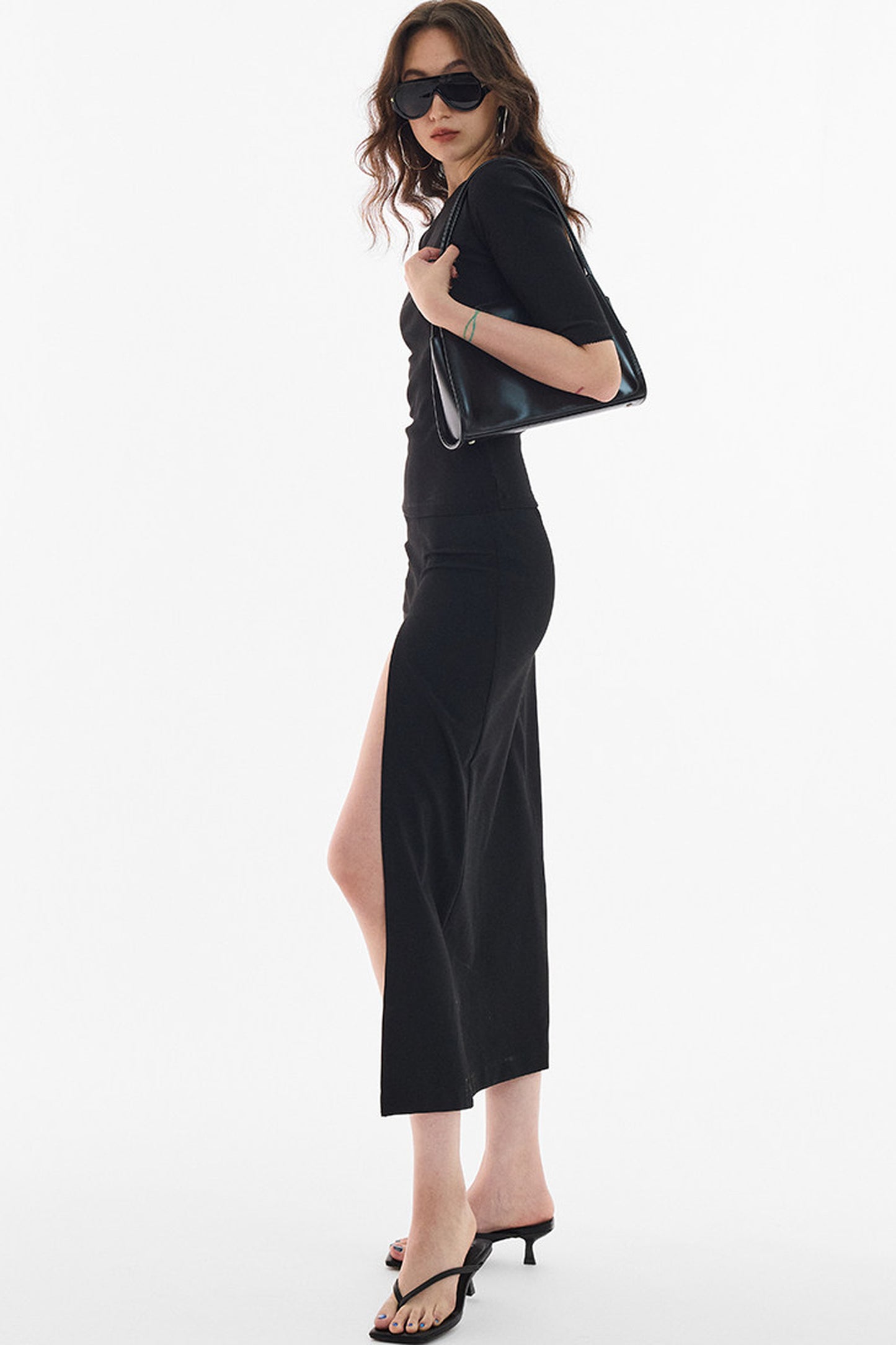Rachel Draped Slit Long Skirt