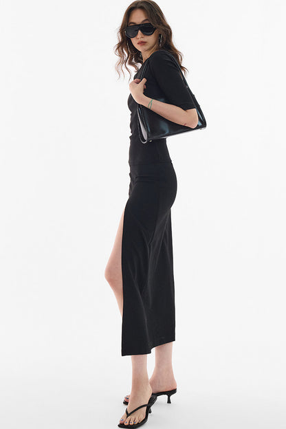 Rachel Draped Slit Long Skirt