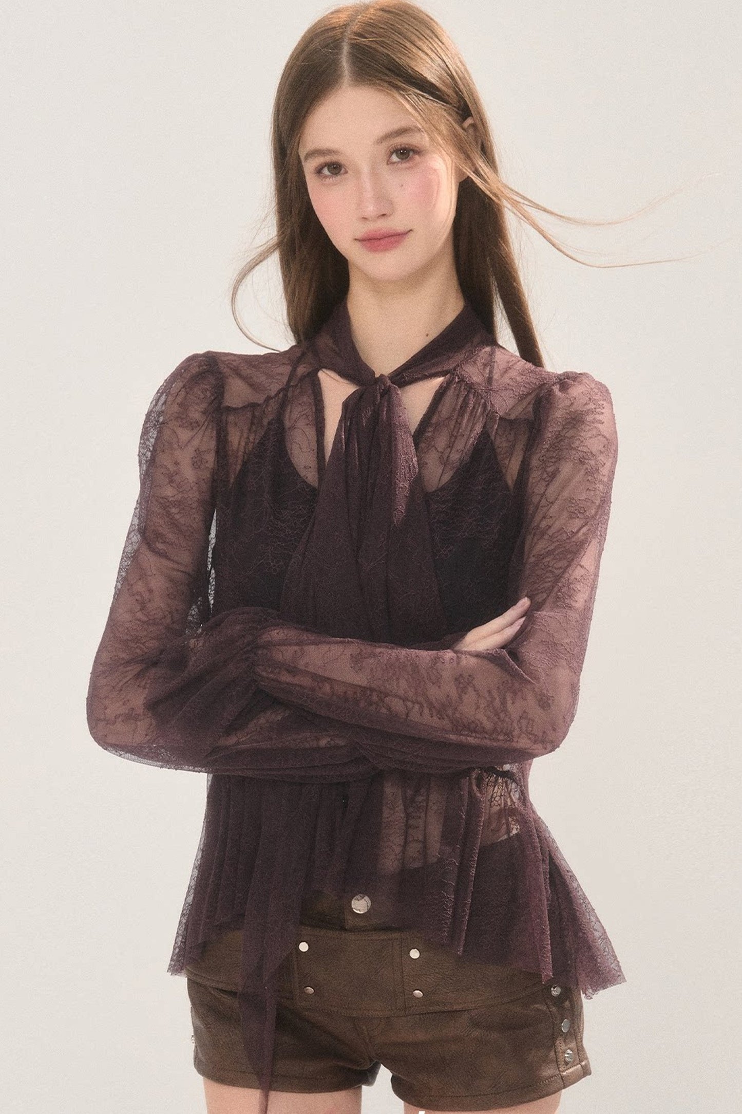 Tie-Neck Lace Blouse