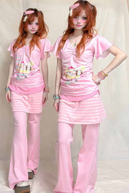 Strawberry Banana Boat Polka Dot Short-Sleeved T-shirt