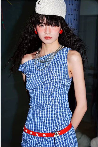 Retro Plaid Asymmetrical Dress