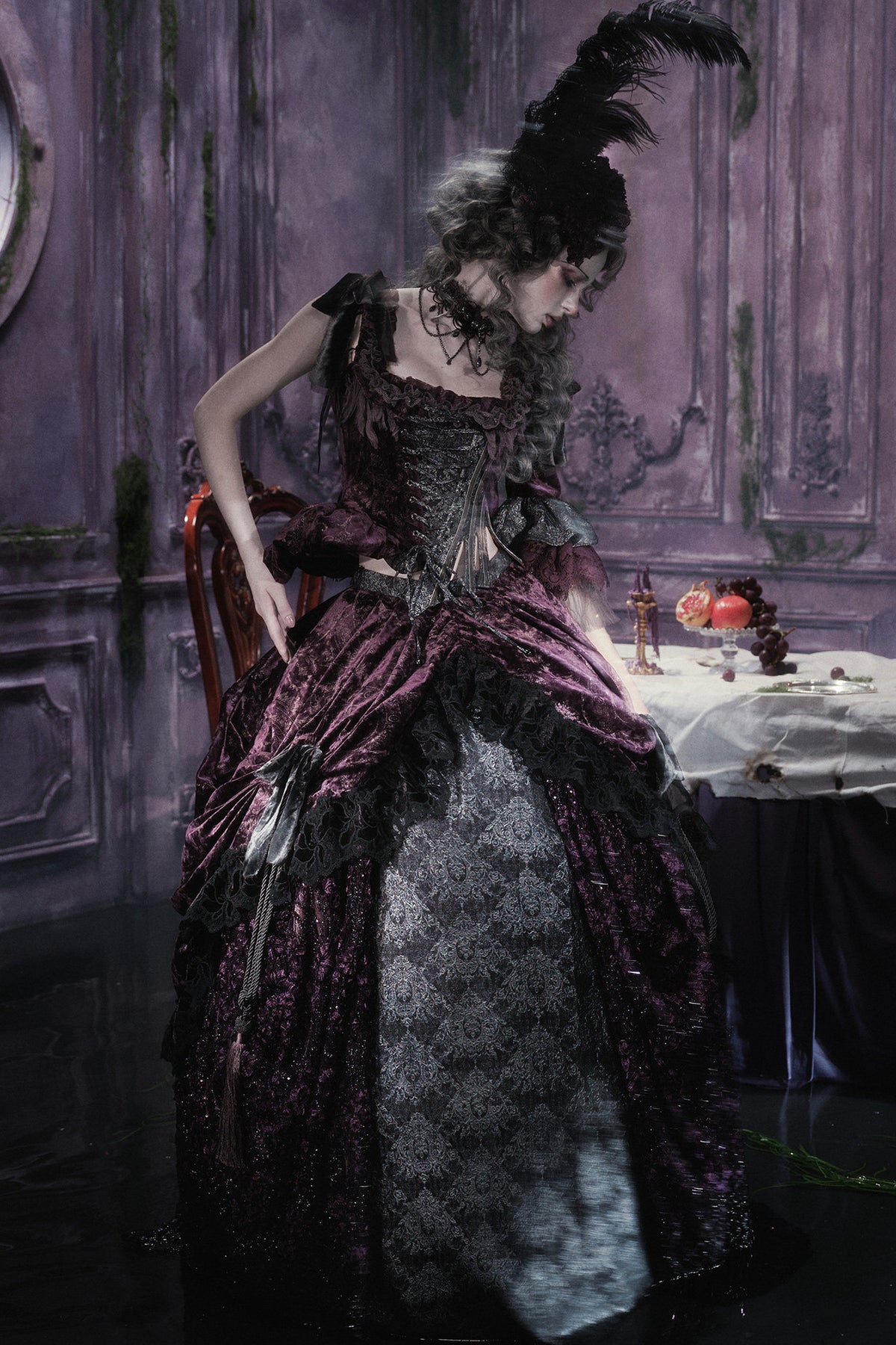 Gothic Dark Purple Bustle Skirt Set-Up