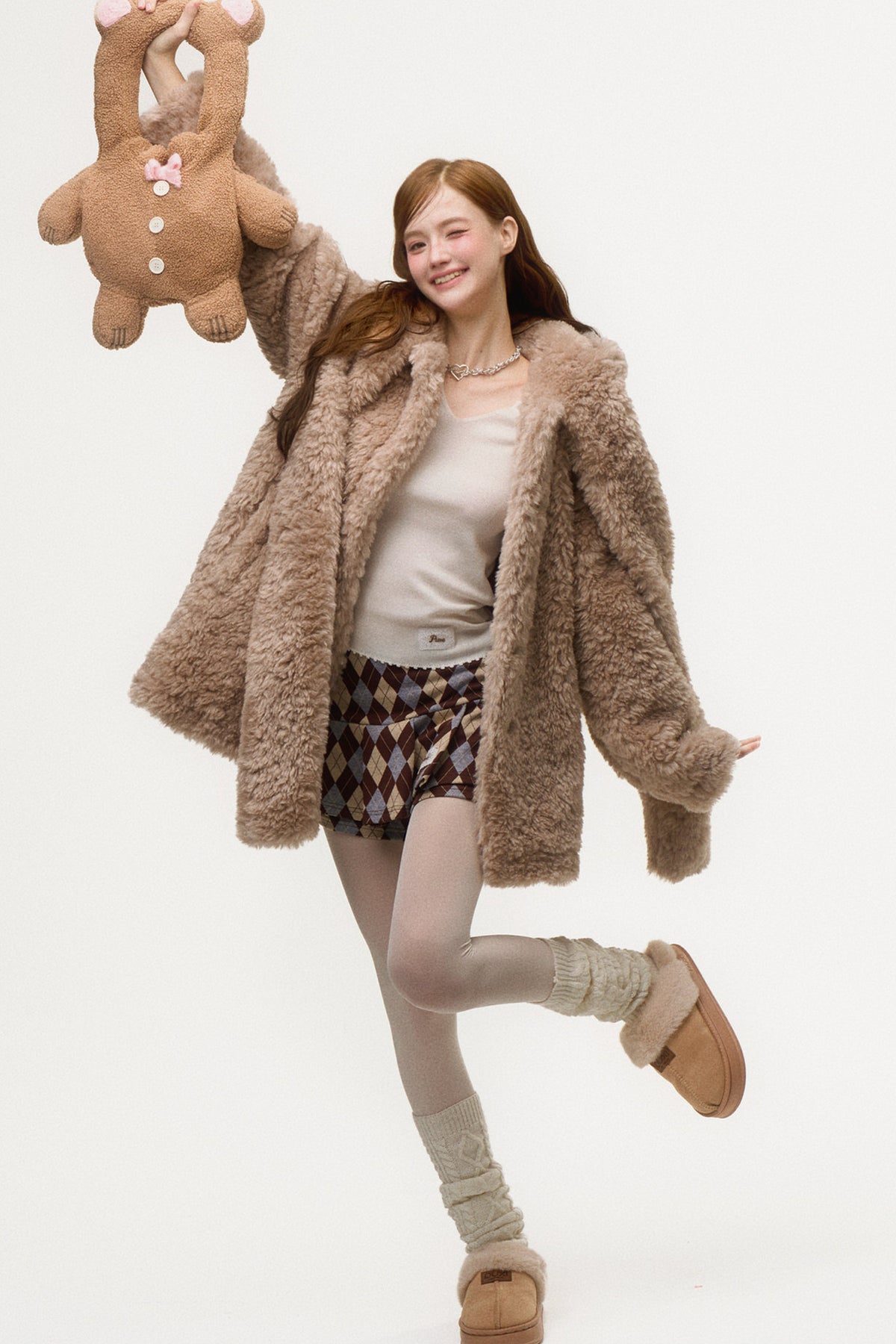 Hooded Bear Ear Fur Coat