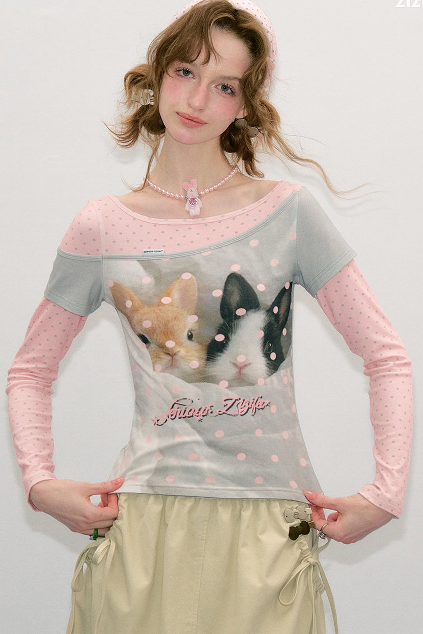 Haut color-block en patchwork avec imprimé lapin