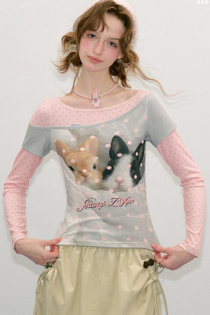 Haut color-block en patchwork avec imprimé lapin