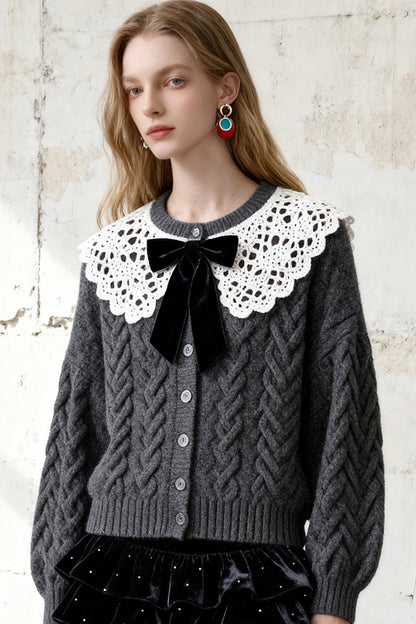 Lace Cardigan Tiered Skirt Set-Up