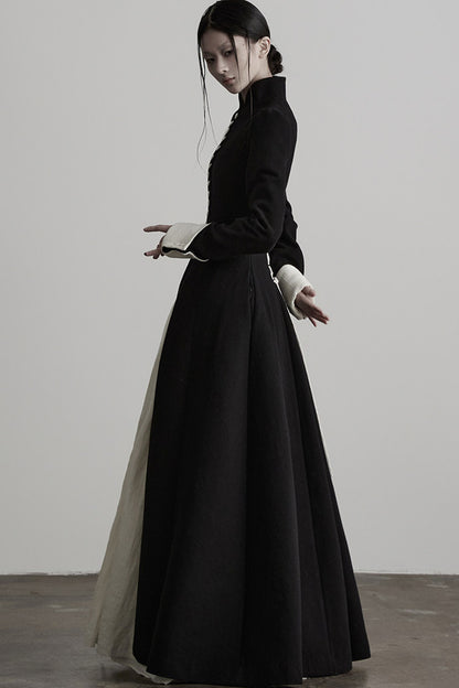 100% Wool Stand Collar Tie-Back Long Coat