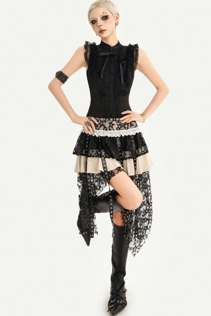 Gothic Lace Patchwork Asymmetrical Skirt
