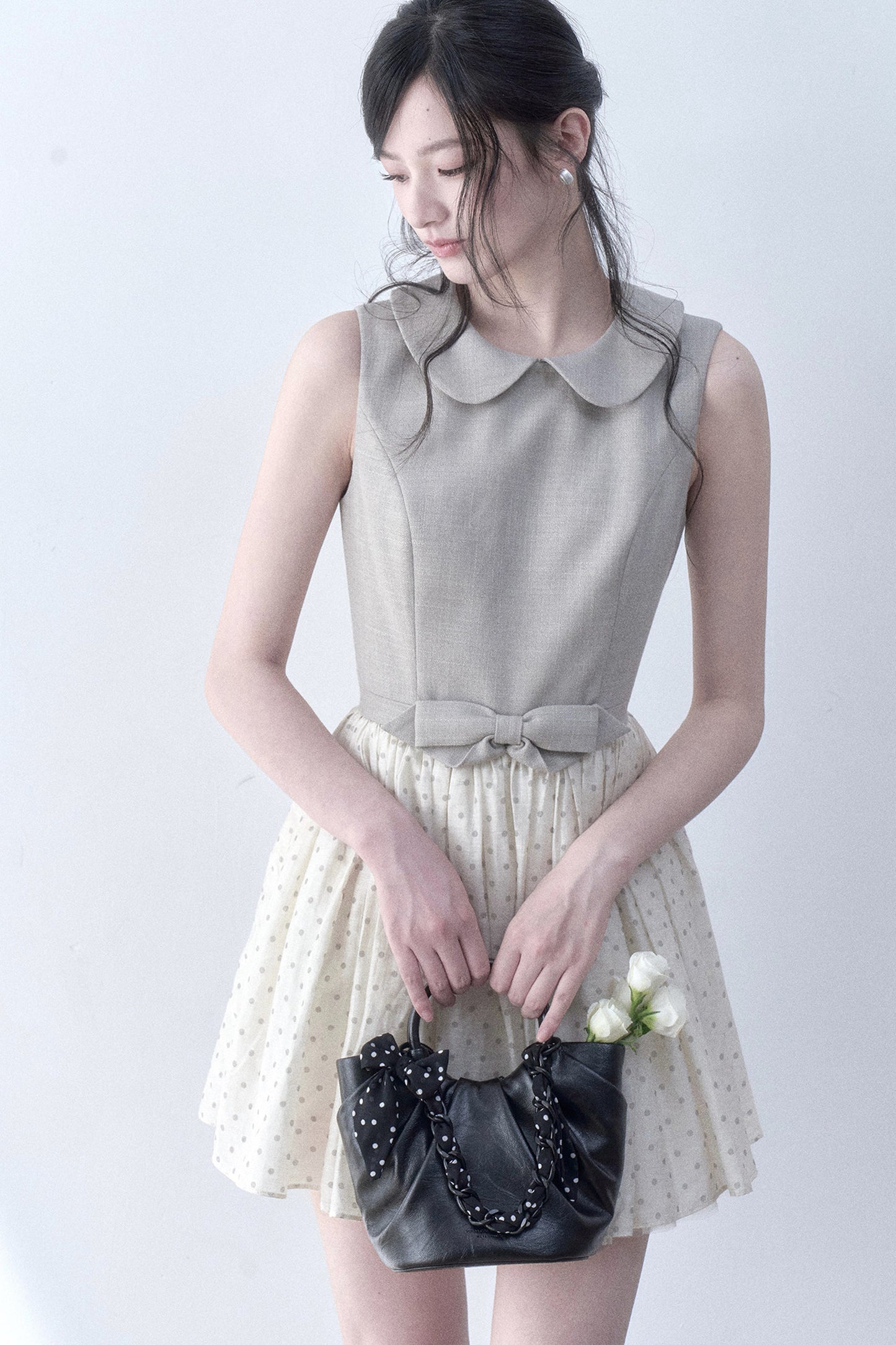 Light Tea Gray Polka Dot Dress