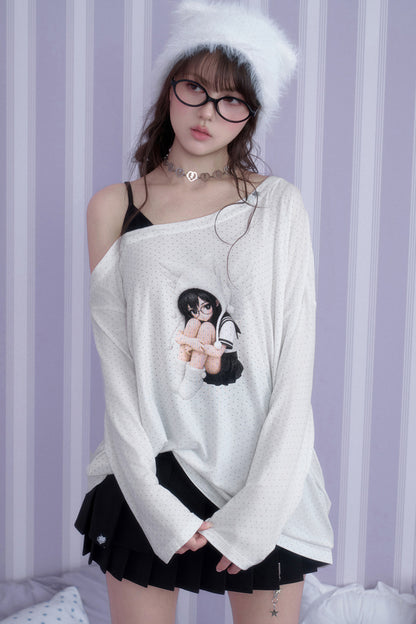White Star Off-Shoulder Layered-Look T-shirt