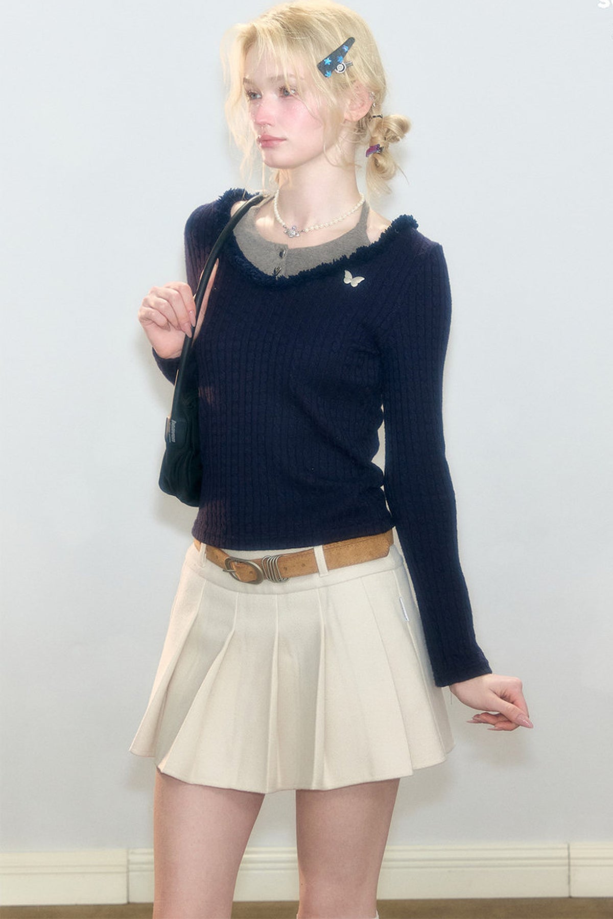 Layered-Look Frayed Knit Top