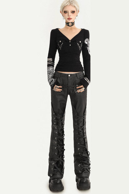 Punk Style Lace-Up Leather Pants