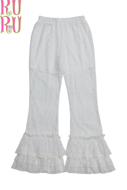 Bow Print Lace Flared Trousers