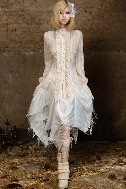 Lace Sequin Ruffle Gothic Shirt