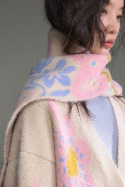 Retro Bird And Flower Jacquard Tassel Scarf