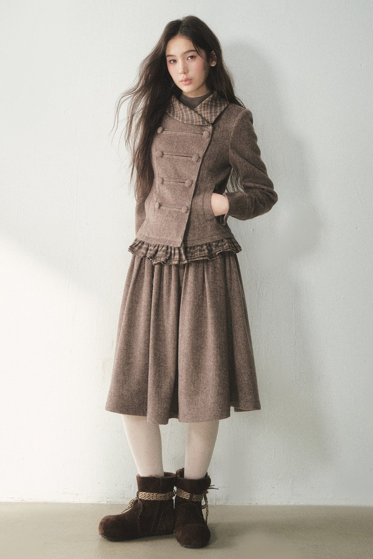 Preppy Double-Breasted Jacket and Skirt Set-Up
