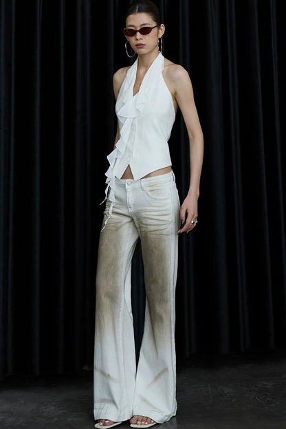 Distressed Gradient Low-Waist Jeans