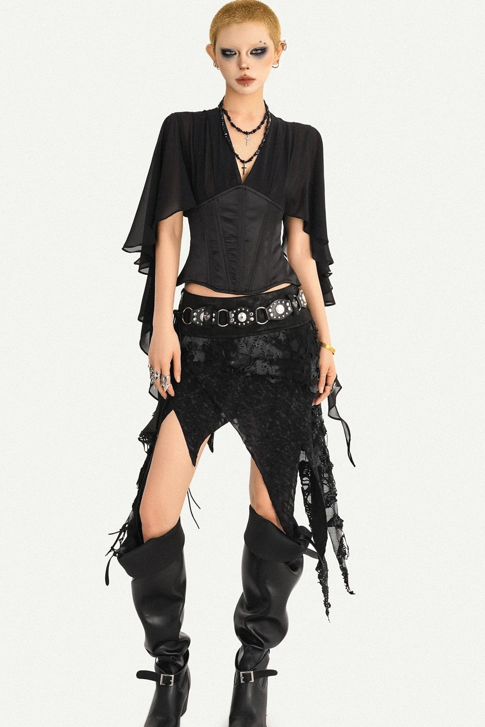 Elegant Structured Black V-Neck Blouse