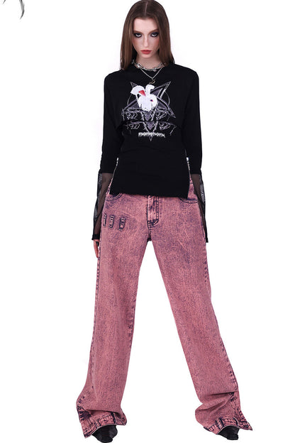 Printed Rabbit Mesh Blouse Set