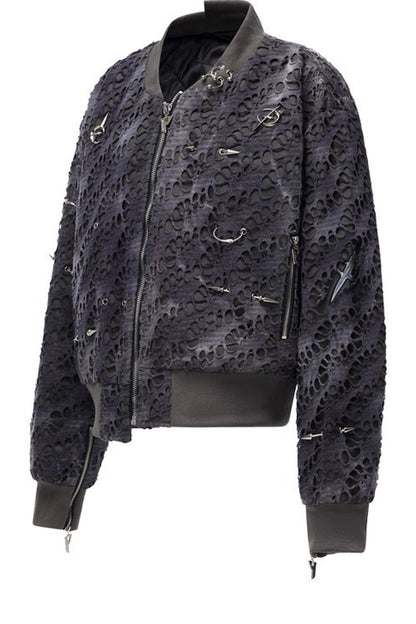 Y2K Rivet Honeycomb Bomber Jacket