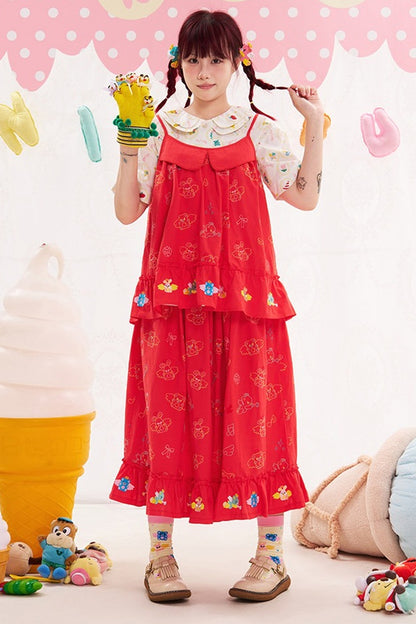 Red Animal Angel Embroidery Camisole