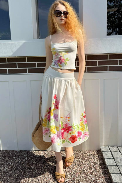 Retro Tencel Printed Camisole Skirt Set-Up