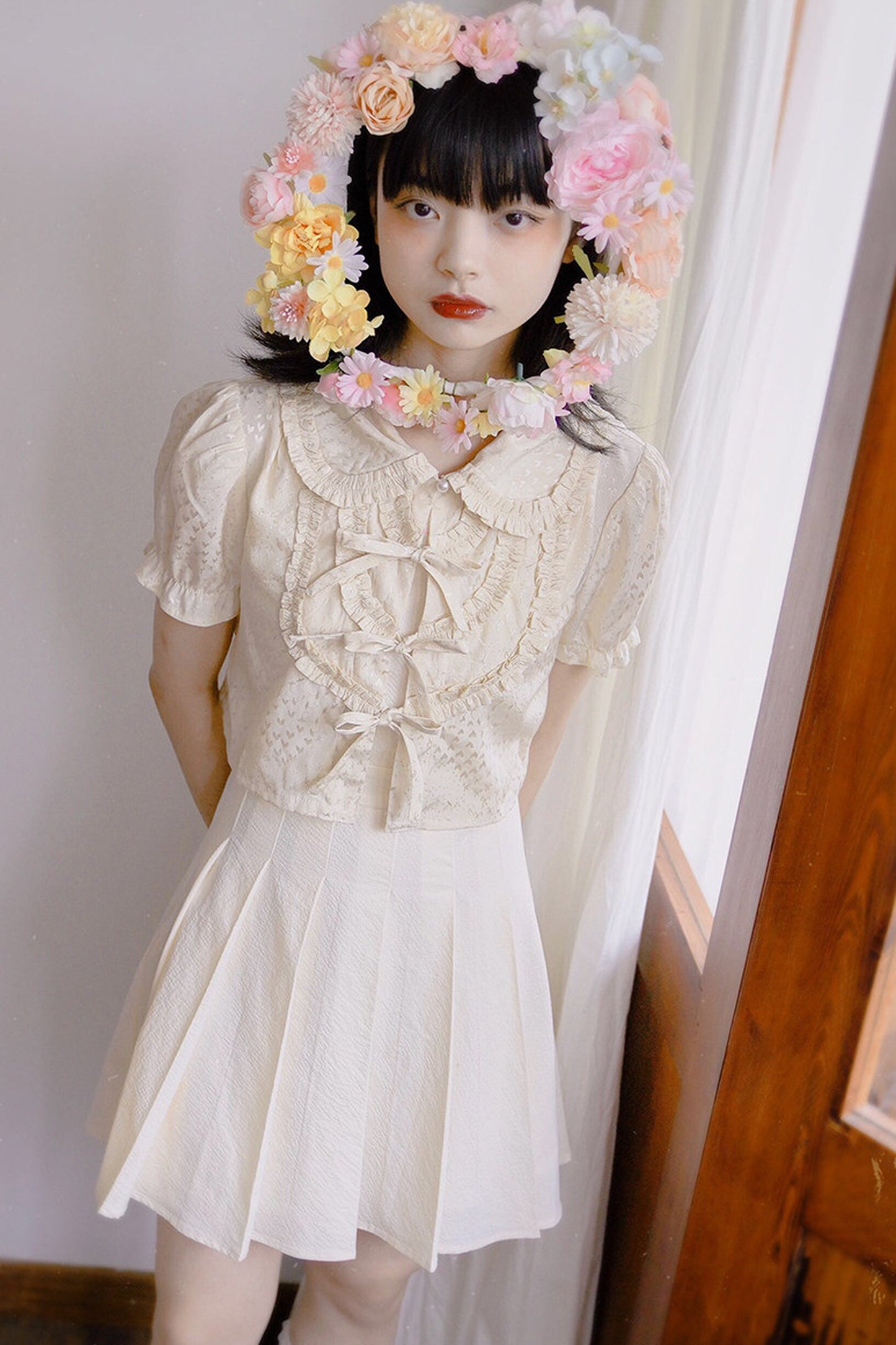 Heart Jacquard Bow Cardigan Shirt