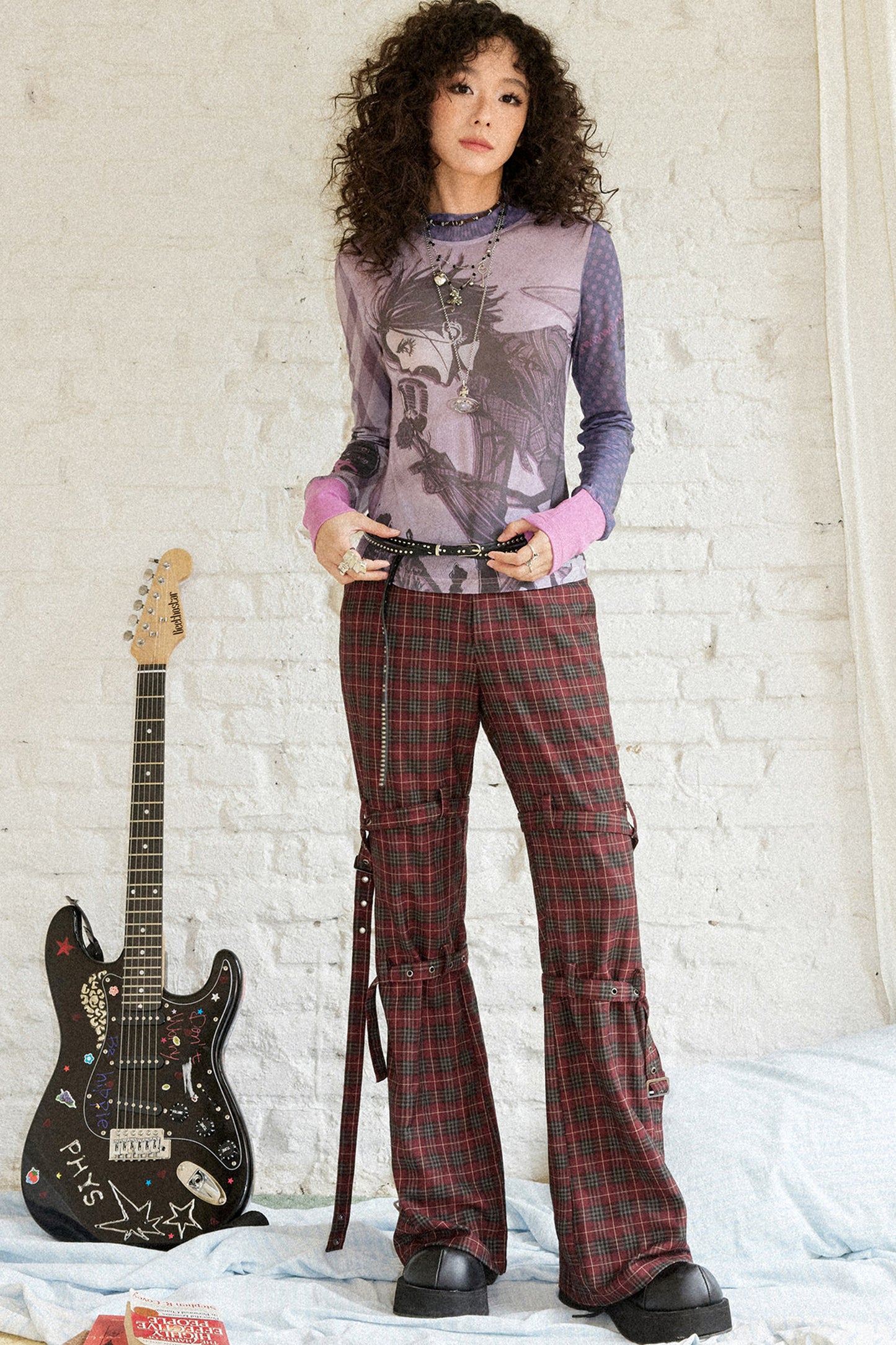 Plaid Punk Flare Trousers Set-Up