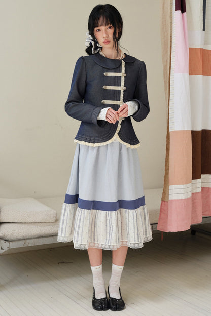Collar Denim Lace Trim Jacket