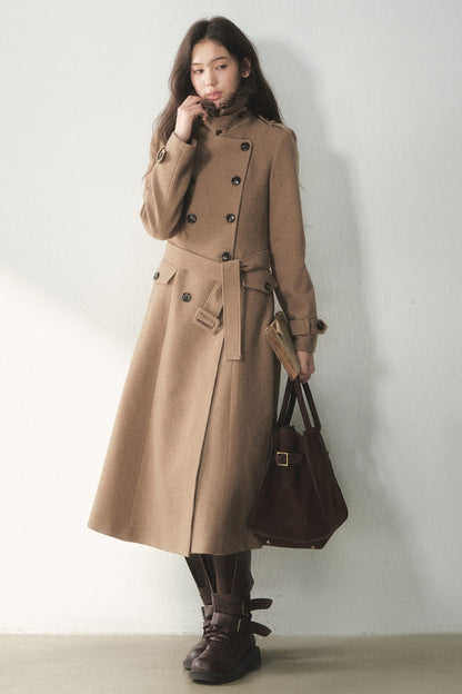 Brown Double-Breasted Wool Coat