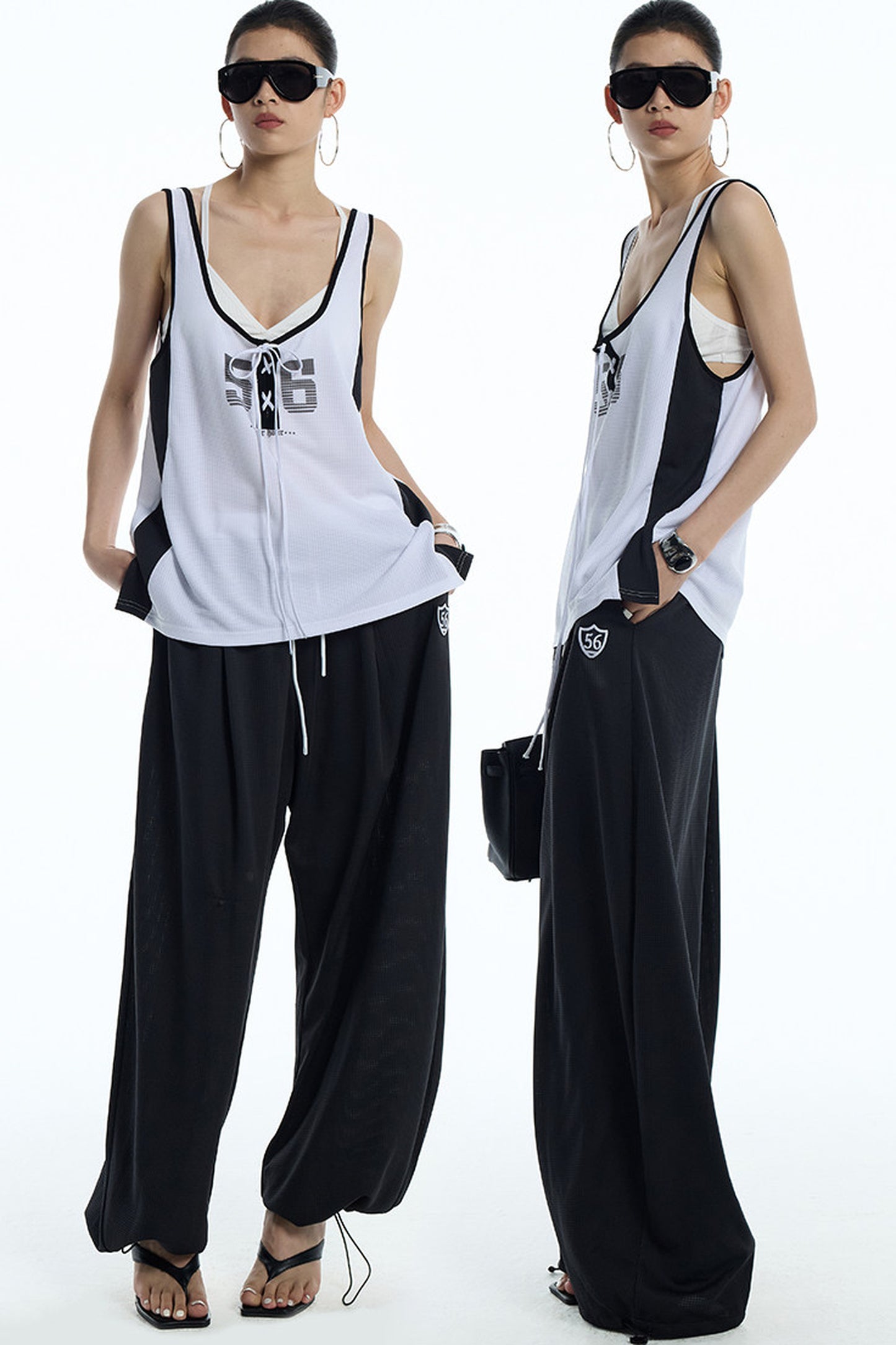 Black White Color-Block Sports Pants