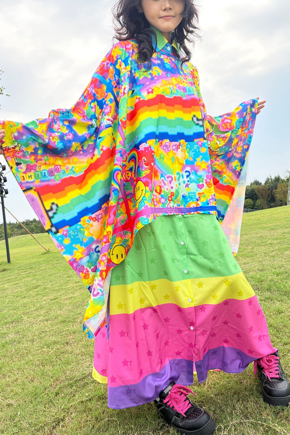 Rainbow Smiley Print Oversized Top