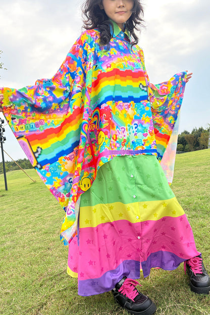 Rainbow Smiley Print Oversized Top