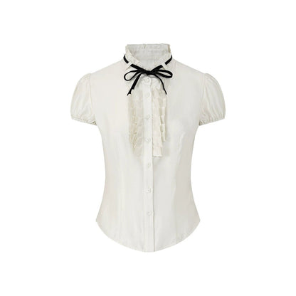 White Tencel Satin Puff Sleeve T-Shirt