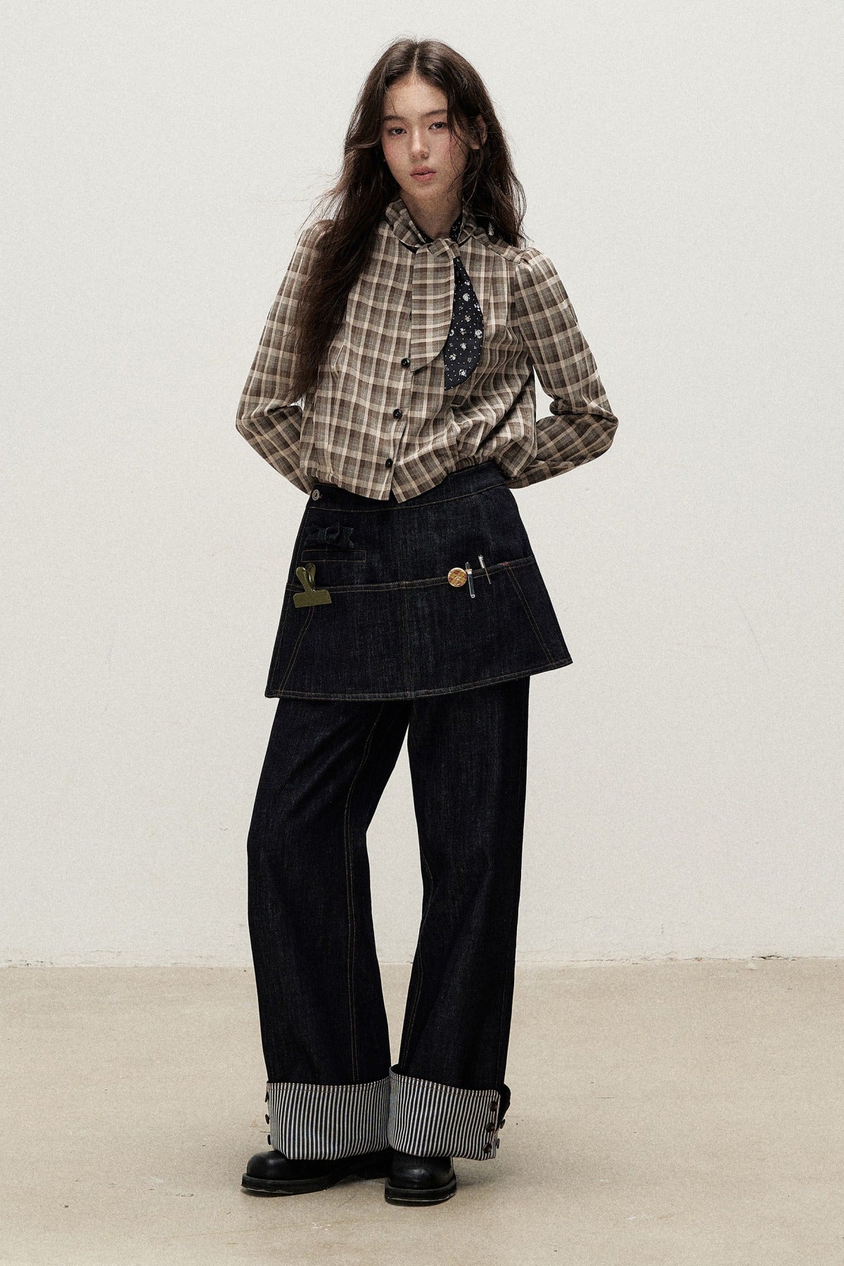 Detachable Apron Set Striped Cuffed Jeans