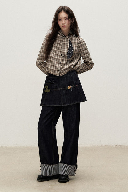 Detachable Apron Set Striped Cuffed Jeans