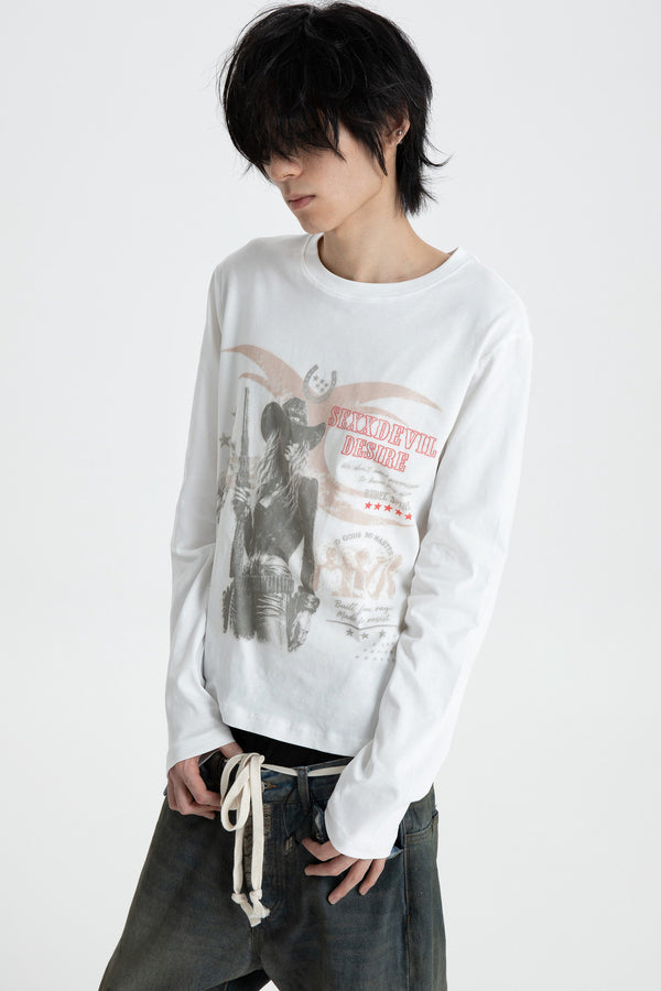 Distressed Digital Print Long Sleeve T-Shirt